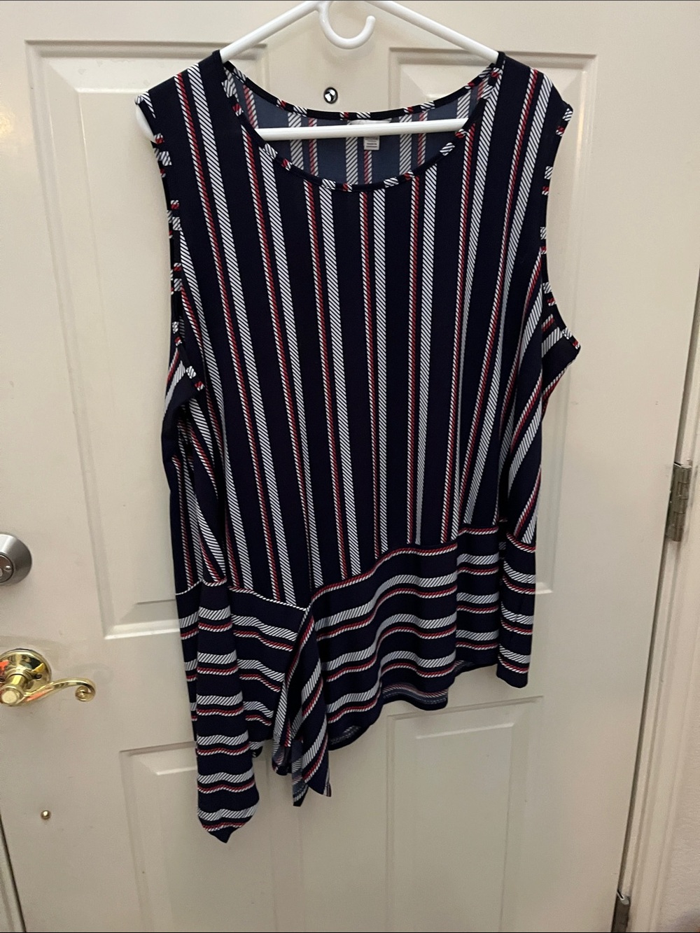 Cato Navy Striped Tie-Hem Tank Top with White & Red Accents